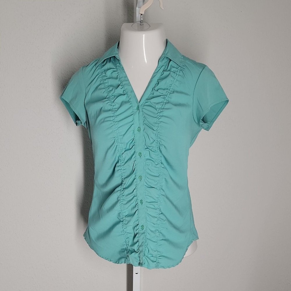 Nue Options Button Up Cute Collared Blouse ~ Sz M ~ Sleeveless ~ Teal Green